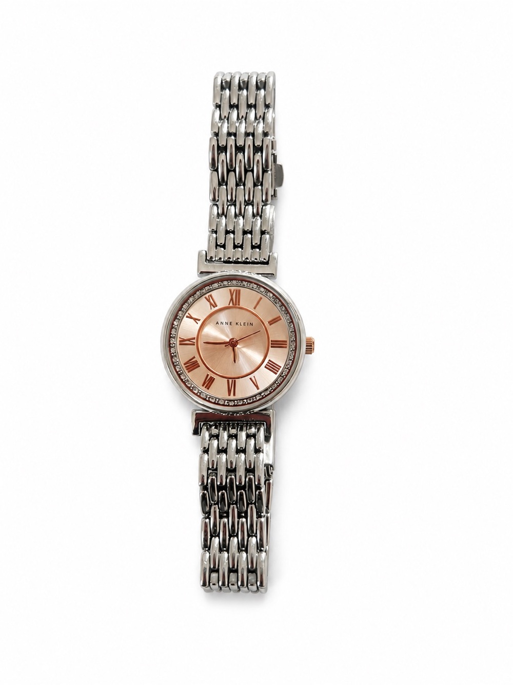 Anne Klein Silver Bracelet Watch with Rose Gold Dial Water Resistant Crystals